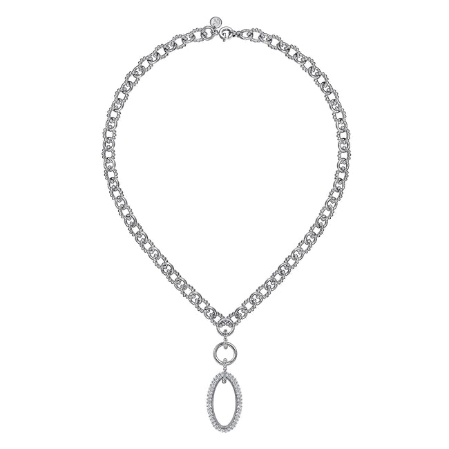 925 Sterling Silver White Sapphire Bujukan Link Chain Necklace