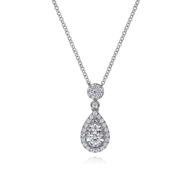 14K White Gold Diamond Teardrop Pendant Necklace