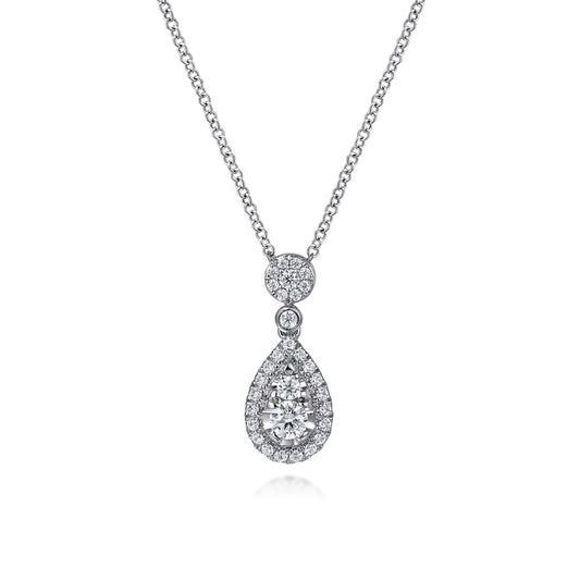 14K White Gold Diamond Teardrop Pendant Necklace