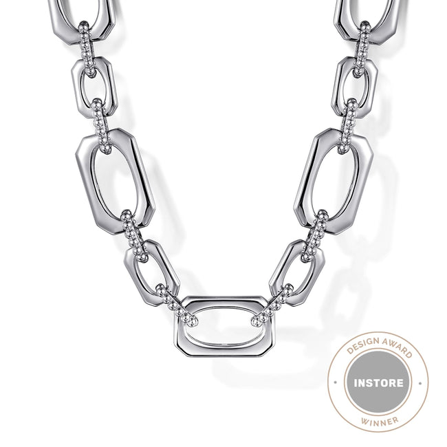 925 Sterling Silver Geometric Link Chain Necklace with Bujukan Connectors