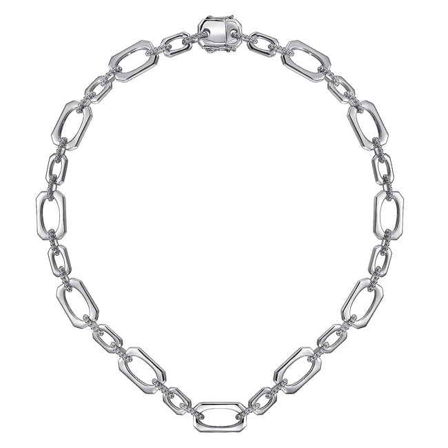 925 Sterling Silver Geometric Link Chain Necklace with Bujukan Connectors