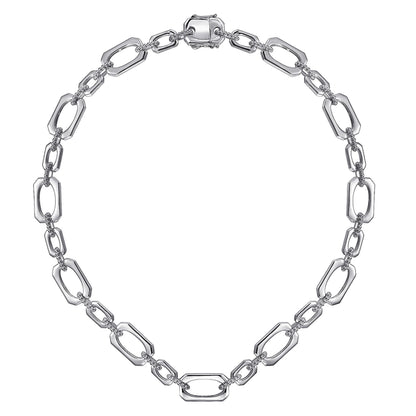 925 Sterling Silver Geometric Link Chain Necklace with Bujukan Connectors