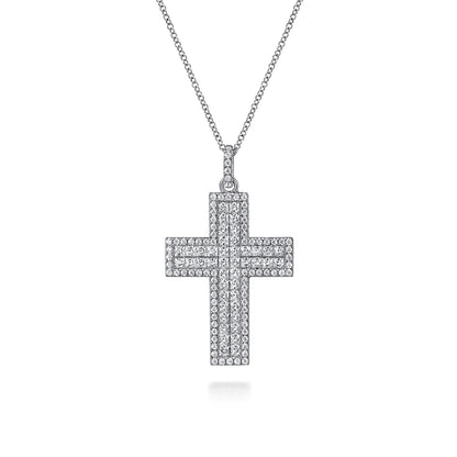 18K White Gold Diamond Pavé Cross Pendant Necklace