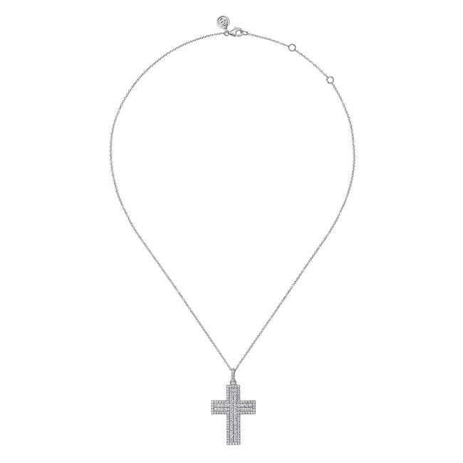18K White Gold Diamond Pavé Cross Pendant Necklace