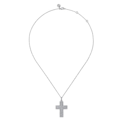 18K White Gold Diamond Pavé Cross Pendant Necklace