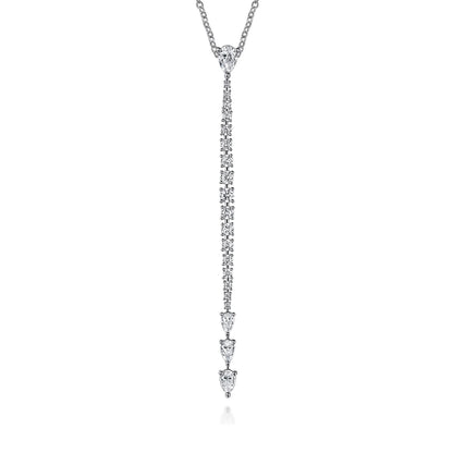 18K White Gold Diamond Vertical Bar Pendant Necklace