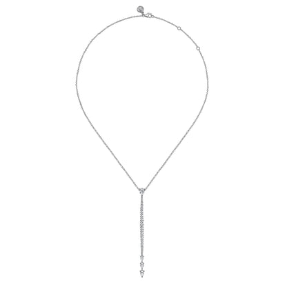 18K White Gold Diamond Vertical Bar Pendant Necklace