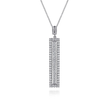 18K White Gold Vertical Diamond Bar Pendant Necklace