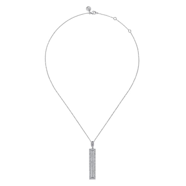 18K White Gold Vertical Diamond Bar Pendant Necklace