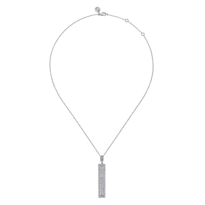 18K White Gold Vertical Diamond Bar Pendant Necklace