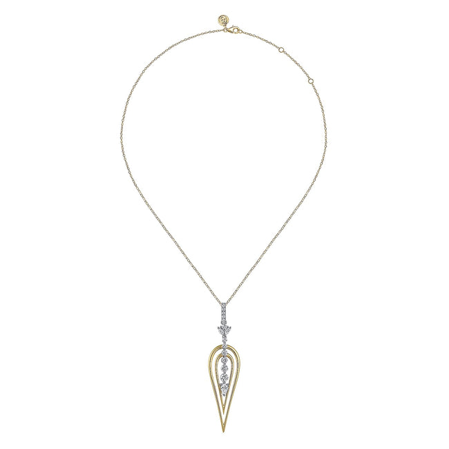 18K White and Yellow Gold Diamond Drop Pendant Necklace