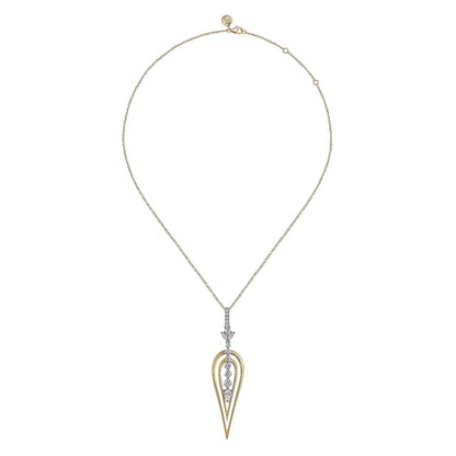 18K White and Yellow Gold Diamond Drop Pendant Necklace