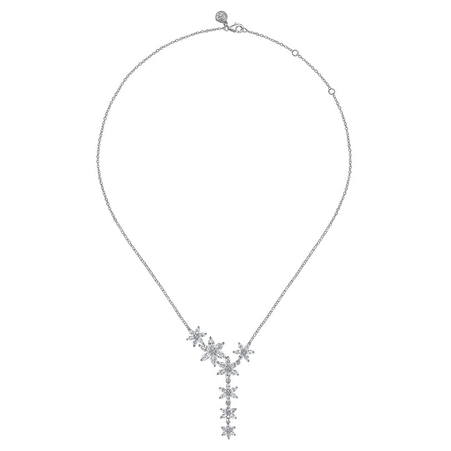 18K White Gold Diamond Floral Y Knots Necklace