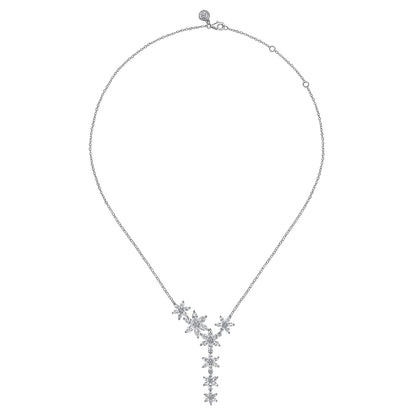 18K White Gold Diamond Floral Y Knots Necklace