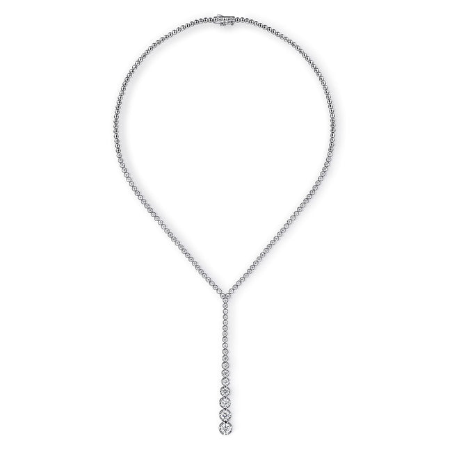 18K White Gold Diamond Tennis Y Necklace