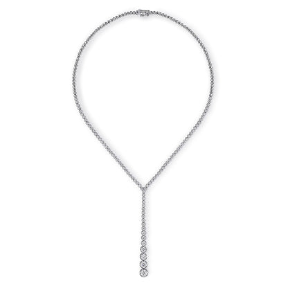 18K White Gold Diamond Tennis Y Necklace