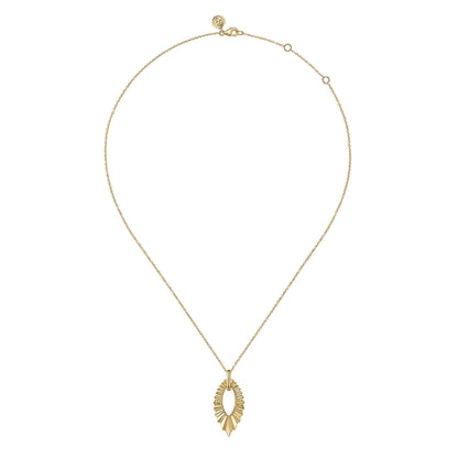 14K Yellow Plain Gold Augmented Marquise Shape Diamond Cut Pendant Necklace