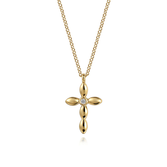 14K Yellow Gold Diamond Cross Necklace