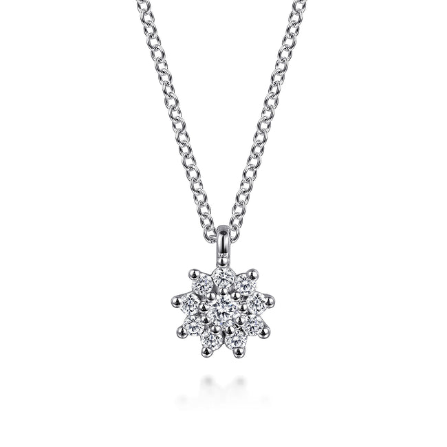 14K White Gold White Sapphire Cluster Pendant Necklace