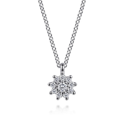 14K White Gold White Sapphire Cluster Pendant Necklace