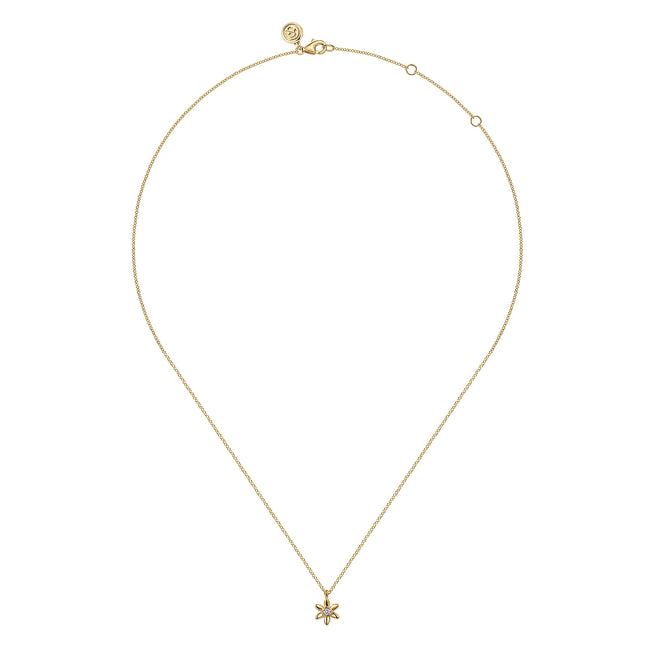 14K Yellow Gold White Sapphire Floral Pendant Necklace