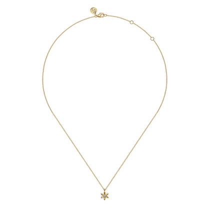 14K Yellow Gold White Sapphire Floral Pendant Necklace
