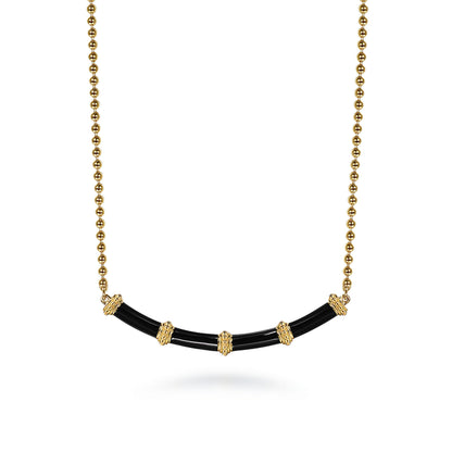 14K Yellow Gold Bujukan Bar Necklace with Black Enamel