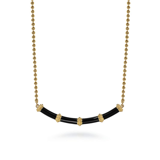 14K Yellow Gold Bujukan Bar Necklace with Black Enamel