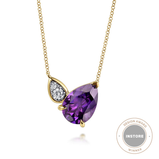 14K White & Yellow Gold Diamond and Amethyst Pendant Necklace