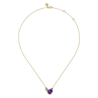 14K White & Yellow Gold Diamond and Amethyst Pendant Necklace