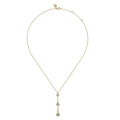 14K Yellow Gold Graduating Diamond Cluster Vertical Bar Necklace