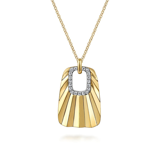 14K White & Yellow Gold Diamond and Diamond Cut Pendant Drop Necklace