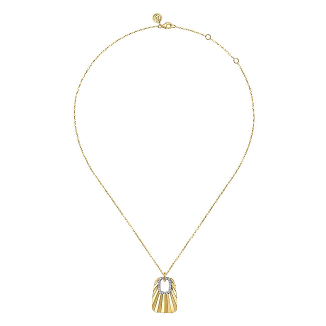 14K White & Yellow Gold Diamond and Diamond Cut Pendant Drop Necklace