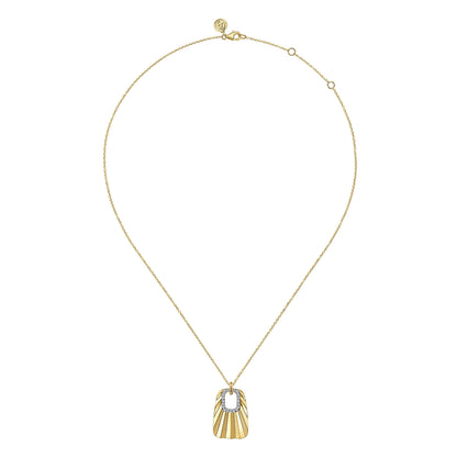 14K White & Yellow Gold Diamond and Diamond Cut Pendant Drop Necklace