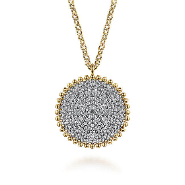 14K Yellow Gold Bujukan Diamond Pave Medallion Pendant Necklace