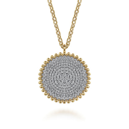 14K Yellow Gold Bujukan Diamond Pave Medallion Pendant Necklace