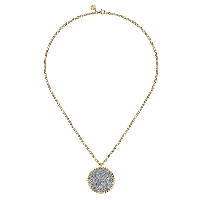 14K Yellow Gold Bujukan Diamond Pave Medallion Pendant Necklace