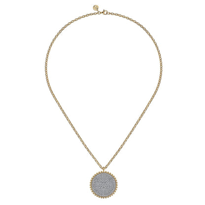 14K Yellow Gold Bujukan Diamond Pave Medallion Pendant Necklace