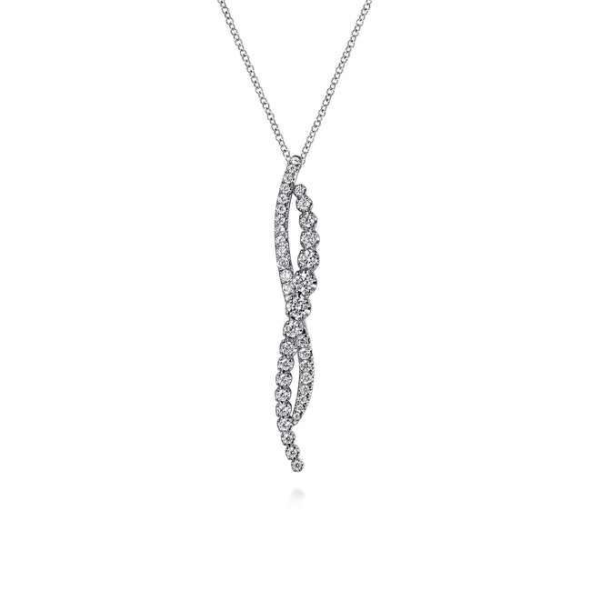 14K White Gold Diamond Twisted Pendant Necklace