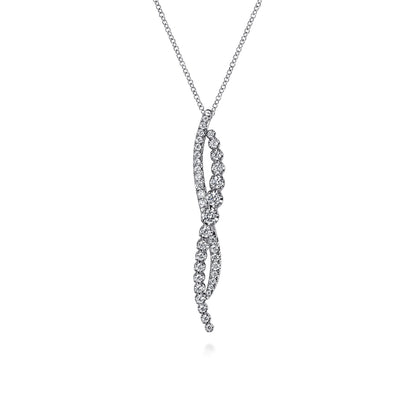 14K White Gold Diamond Twisted Pendant Necklace