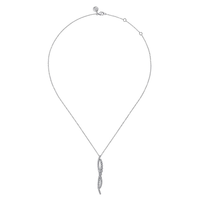 14K White Gold Diamond Twisted Pendant Necklace