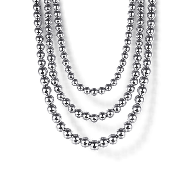 925 Sterling Silver Bujukan Beads Three Layered Necklace