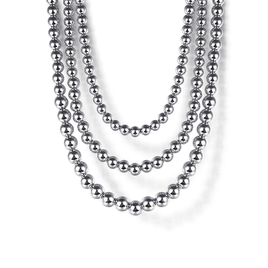 925 Sterling Silver Bujukan Beads Three Layered Necklace