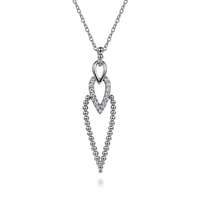 925 Sterling Silver Bujukan Beads and White Sapphire Pendant Drop Necklace