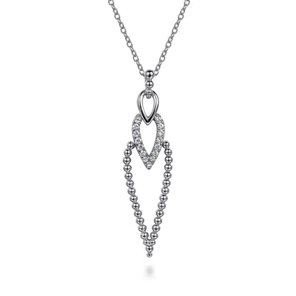 925 Sterling Silver Bujukan Beads and White Sapphire Pendant Drop Necklace