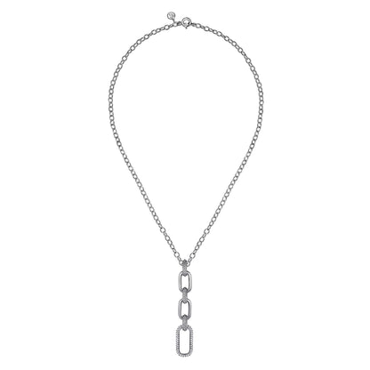 925 Sterling Silver Bujukan and White Sapphire Link Pendant Drop Necklace