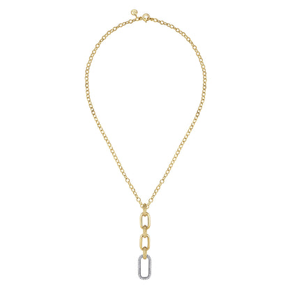 14K Yellow Gold Bujukan and Diamond Link Pendant Drop Necklace