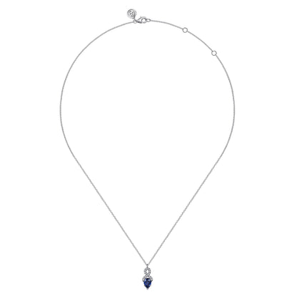 14K White Gold Infinity Blue Sapphire and Diamond Pendant Necklace