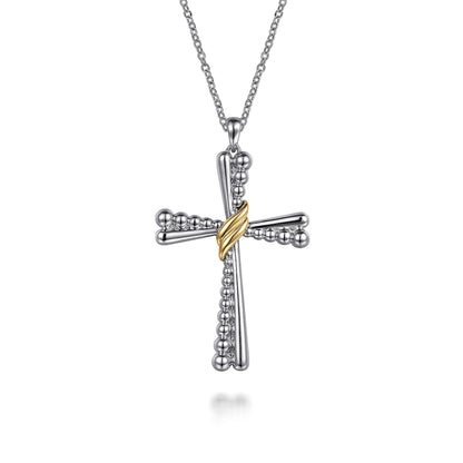 925 Sterling Silver and 14K Yellow Gold Bujukan Cross Pendant Necklace