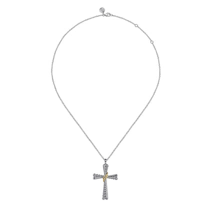 925 Sterling Silver and 14K Yellow Gold Bujukan Cross Pendant Necklace